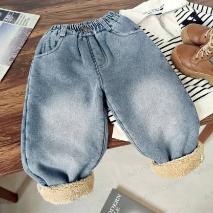 Toddler Puppy Embroidered Sherpa Denim Pants - image 2