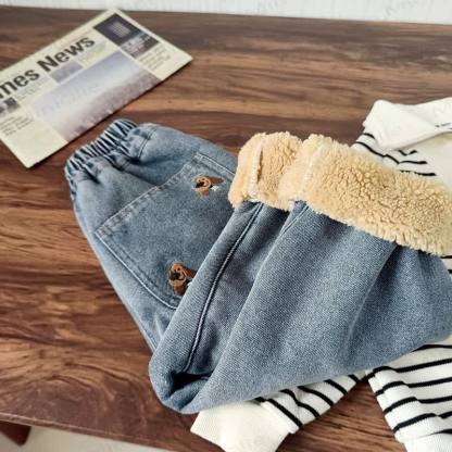 Toddler Puppy Embroidered Sherpa Denim Pants - image 4