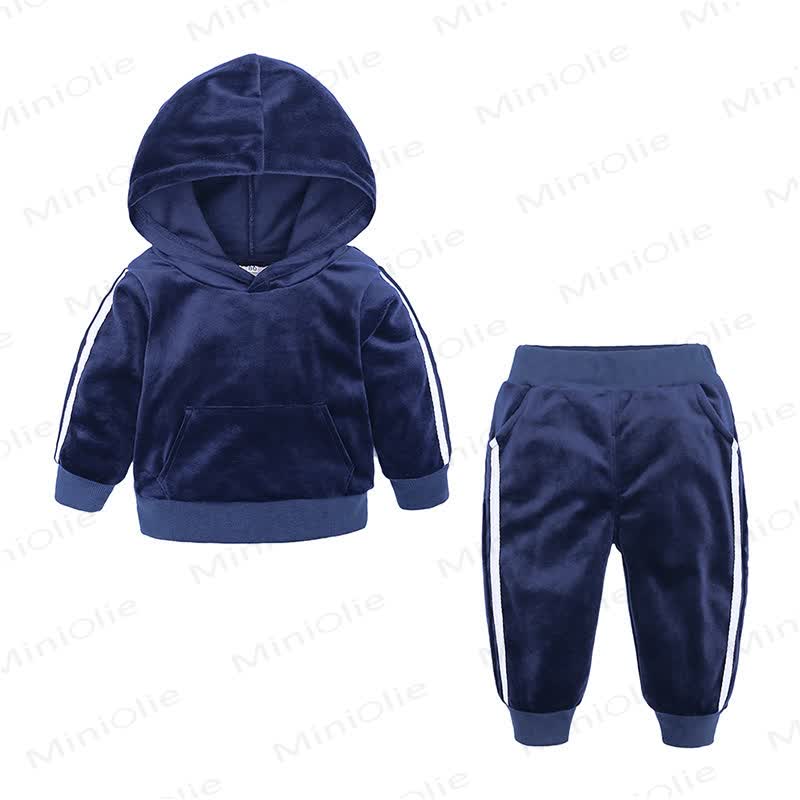 Toddler Velour Contrast Hoodie and Jogger 2-piece Set - Navy - 8-9T - image 3