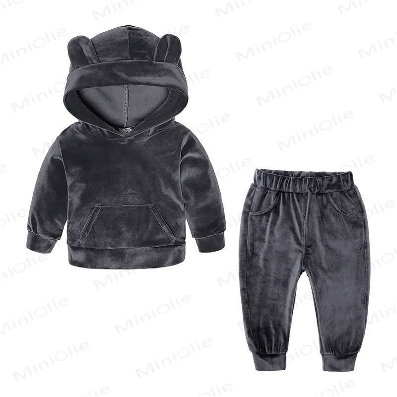 Toddler Velour Contrast Hoodie and Jogger 2-piece Set - Gray Ear - 8-9T - image 9