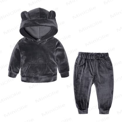 Toddler Velour Contrast Hoodie and Jogger 2-piece Set - Gray Ear - 8-9T - image 9