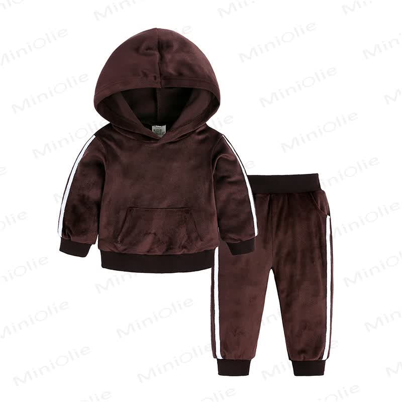 Toddler Velour Contrast Hoodie and Jogger 2-piece Set - Brown - 8-9T - image 21