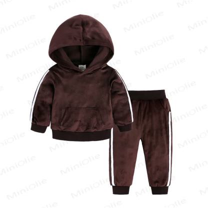Toddler Velour Contrast Hoodie and Jogger 2-piece Set - Brown - 8-9T - image 21