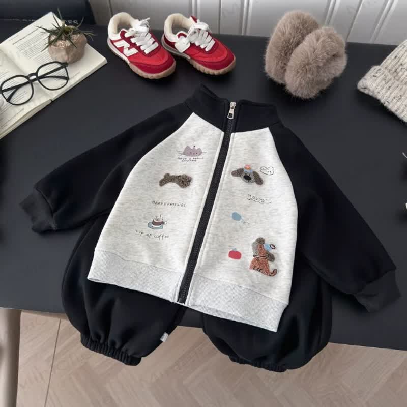 Toddler Cartoon Print Zip Jacket and Pants 2-piece Set - image 3