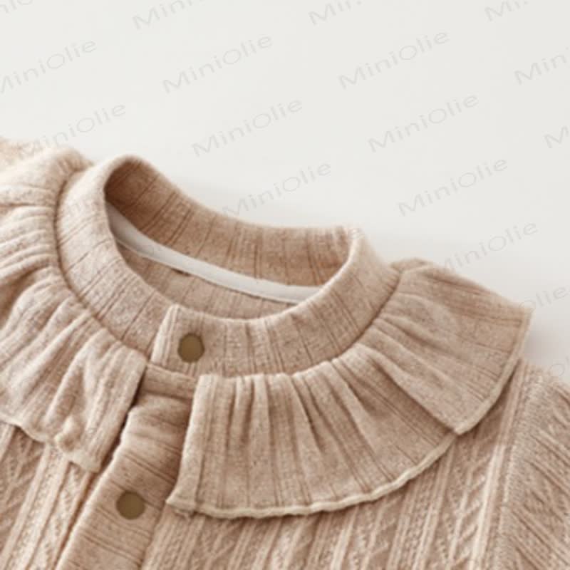 Baby Solid Color Textured Ruffle Collar Button Front Top and Jogger 2-piece Set - image 4