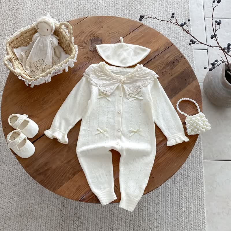 Baby Lace Collar Knit Long Sleeve Romper with Hat - image 7