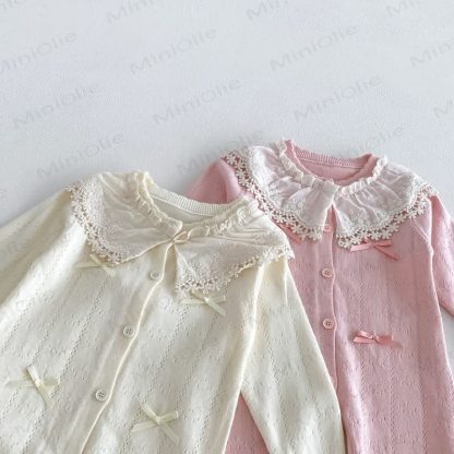 Baby Lace Collar Knit Long Sleeve Romper with Hat - image 11