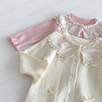 Baby Lace Collar Knit Long Sleeve Romper with Hat - image 12