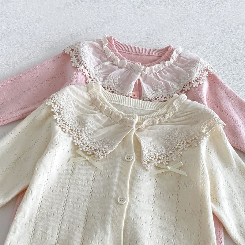Baby Lace Collar Knit Long Sleeve Romper with Hat - image 13