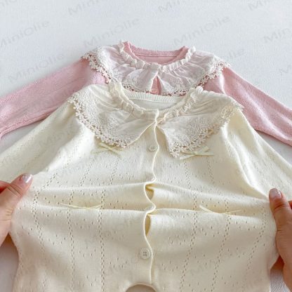 Baby Lace Collar Knit Long Sleeve Romper with Hat - image 14
