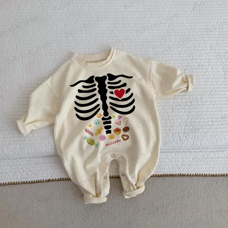Baby Candy Heart Print Beige Long Sleeve Romper - Beige - 2-3T - image 1