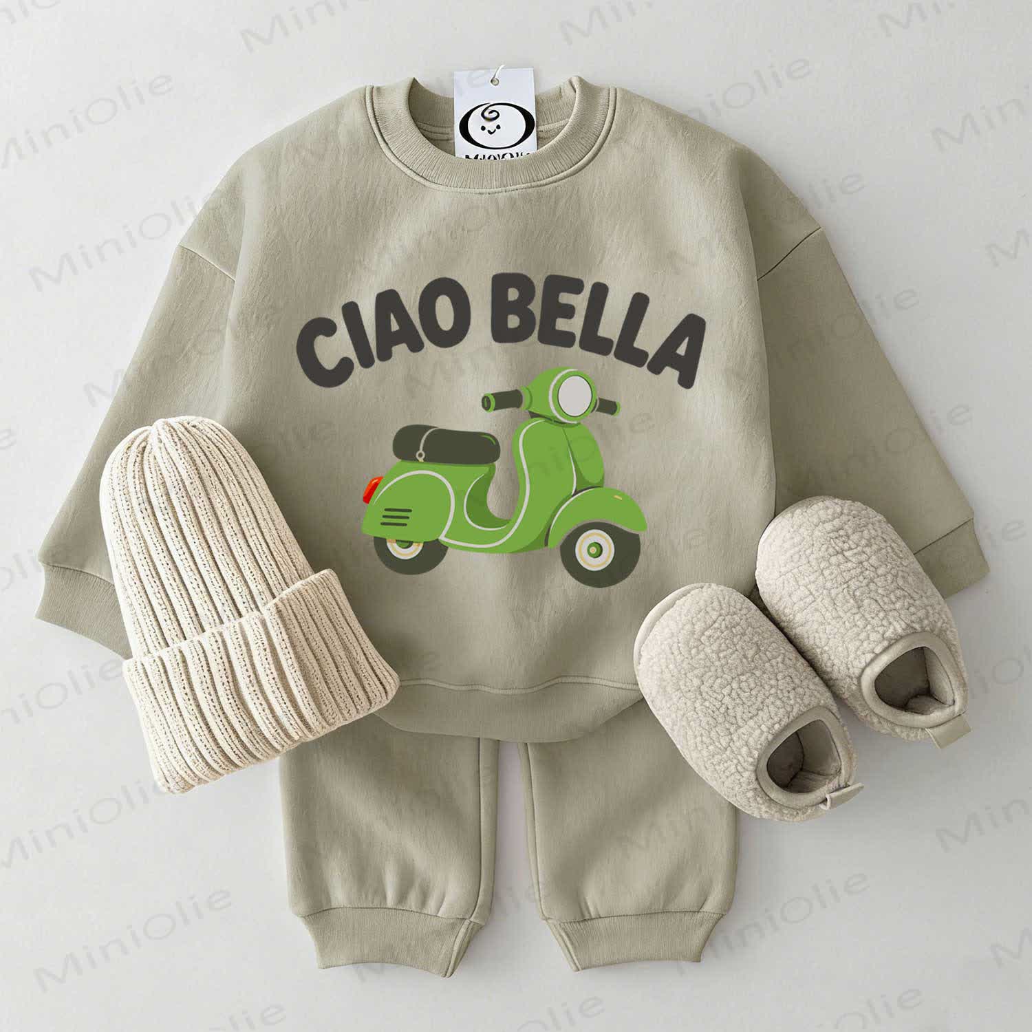 CIAO BELLA Baby Scooter Print Sweatsuit 2-piece Set - Grey Green - 2-3T - image 1