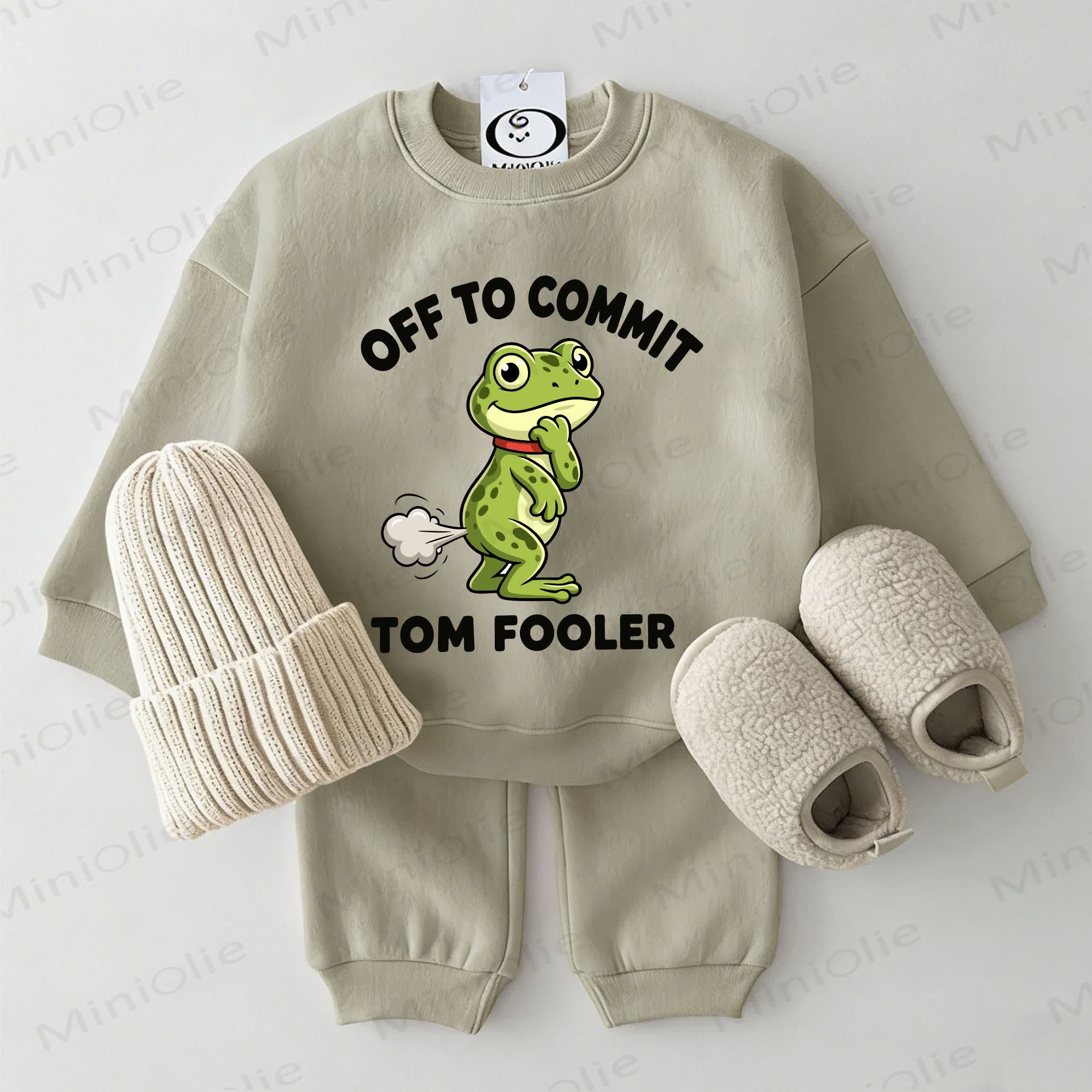 OFF TO COMMIT TOM FOOLER Baby Frog Print Sweatsuit 2-piece Set - Grey Green - 2-3T - image 1