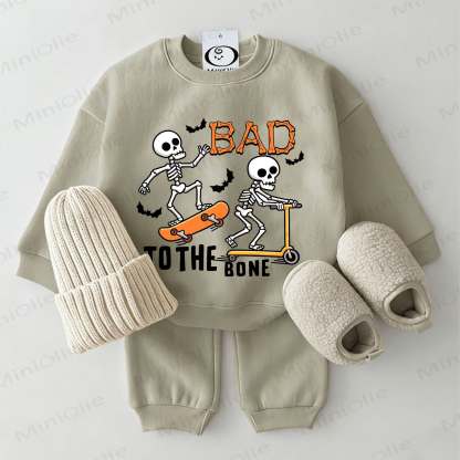 BAD TO THE BONE Baby Sweatsuit 2-piece Set - Grey Green - 2-3T - image 1