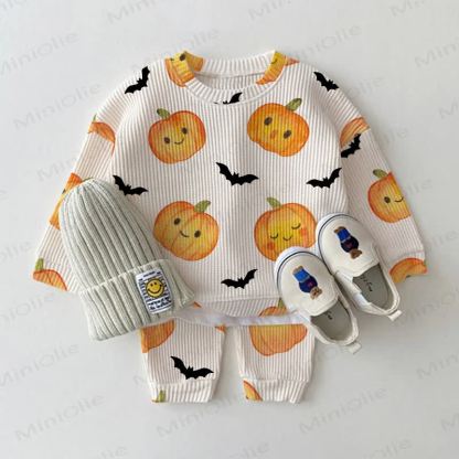 Baby Pumpkin Bat White Waffle 2-piece Set - White - 2-3T - image 1