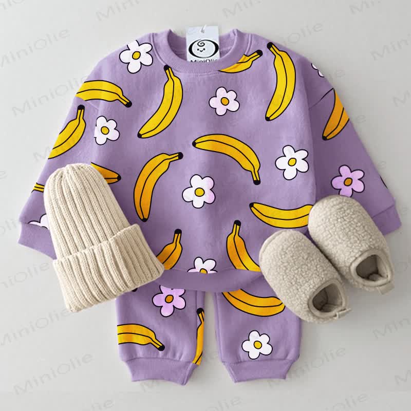Baby Purple Banana and Flower Print 2-piece Set - Purple - 3-5T - image 1