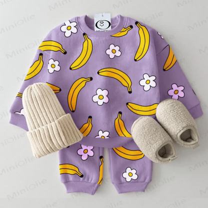 Baby Purple Banana and Flower Print 2-piece Set - Purple - 3-5T - image 1