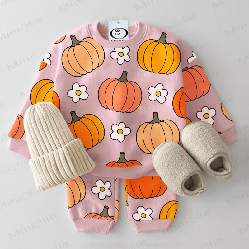 Baby Pink Pumpkin and Flower Print 2-piece Set - Pink - 3-5T - image 1