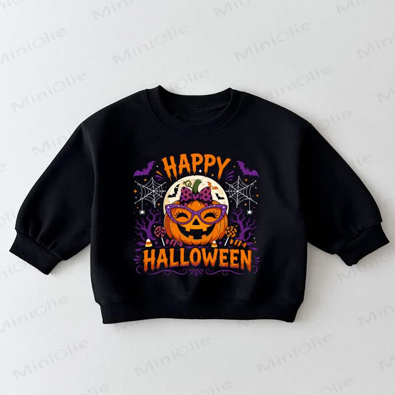 HAPPY HALLOWEEN Baby Toddler Smiley Pumpkin Black Sweatshirt - Black - 3-5T - image 1