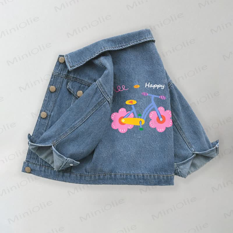HAPPY Toddler Kid Bicycle Print Denim Jacket - Blue - 10-11T - image 1