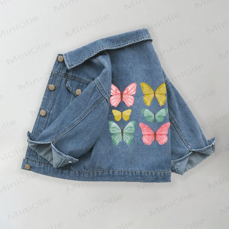 Toddler Kid Cartoon Butterfly Print Denim Jacket - Blue - 10-11T - image 1