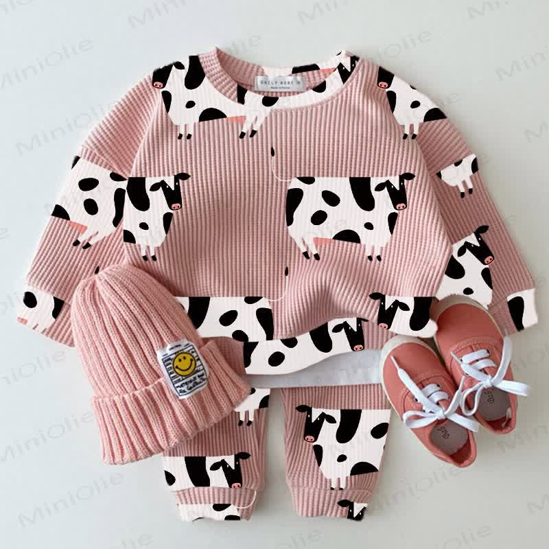 Baby Pink Cow Waffle 2-piece Set - Pink - 2-3T - image 1