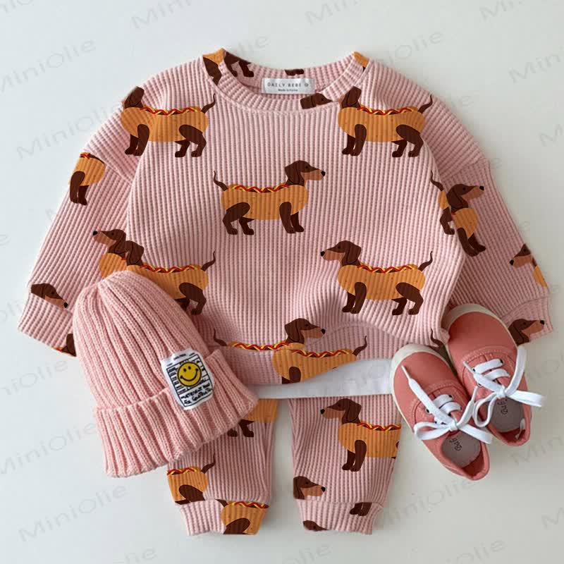 Baby Pink Daschund Waffle 2-piece Set - Pink - 2-3T - image 1