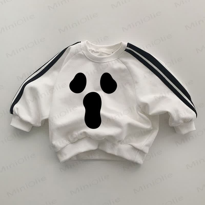 Baby Halloween Funny Face Black Striped Sleeve White Sweatshirt - White - 2-3T - image 1