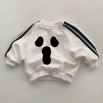 Baby Halloween Funny Face Black Striped Sleeve White Sweatshirt - White - 2-3T - image 1