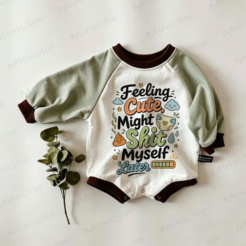 FEELING CUTE, MIGHT SHIT MYSELF LATER Baby White&Green Raglan Long Sleeve Bodysuit - White&Green - 18-24M - image 1