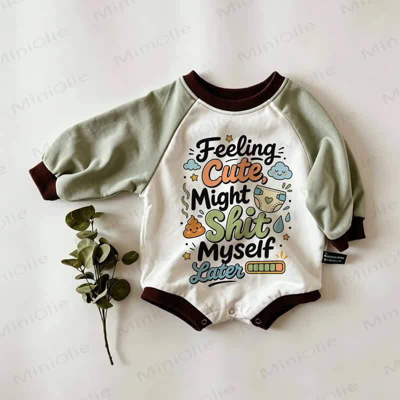FEELING CUTE, MIGHT SHIT MYSELF LATER Baby White&Green Raglan Long Sleeve Bodysuit - White&Green - 18-24M - image 1