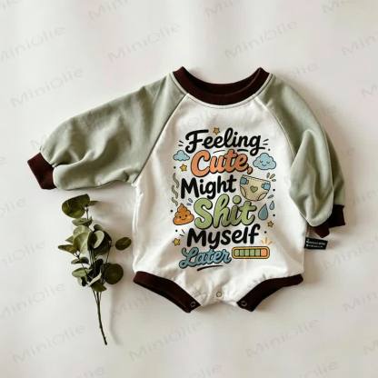 FEELING CUTE, MIGHT SHIT MYSELF LATER Baby White&Green Raglan Long Sleeve Bodysuit - White&Green - 18-24M - image 1