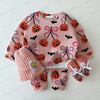 Baby Pumpkin Bat Pink Waffle Sweartshit and Pants 2-piece Set - Pink - 2-3T - image 1