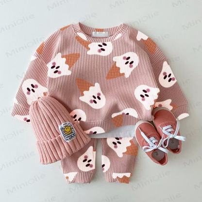 Baby Ghost Ice Cream  Pink Waffle Sweartshit and Pants 2-piece Set - Pink - 2-3T - image 1