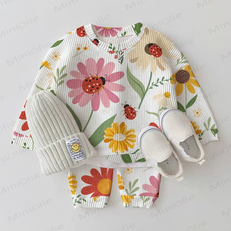 Baby White Flower Ladybug Waffle 2-piece Set - White - 2-3T - image 1