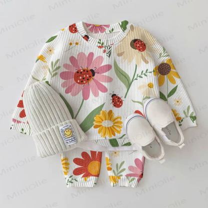 Baby White Flower Ladybug Waffle 2-piece Set - White - 2-3T - image 1