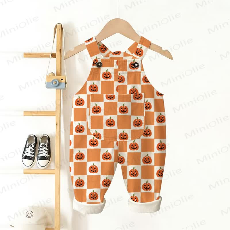 Baby Toddler Checkerboard Pumpkin Overalls - Orange - 3-5T - image 1