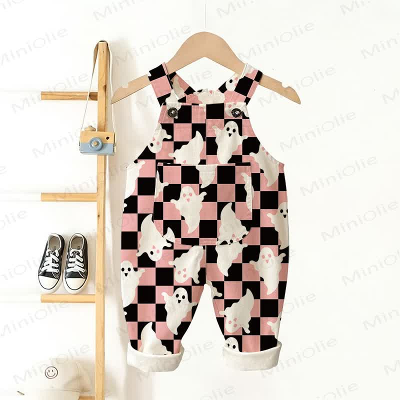 Baby Toddler Checkerboard Ghost Overalls - Beige - 3-5T - image 1