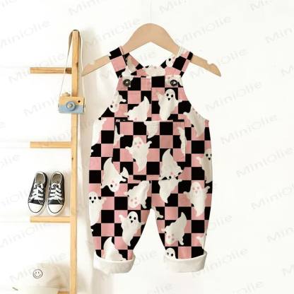 Baby Toddler Checkerboard Ghost Overalls - Beige - 3-5T - image 1