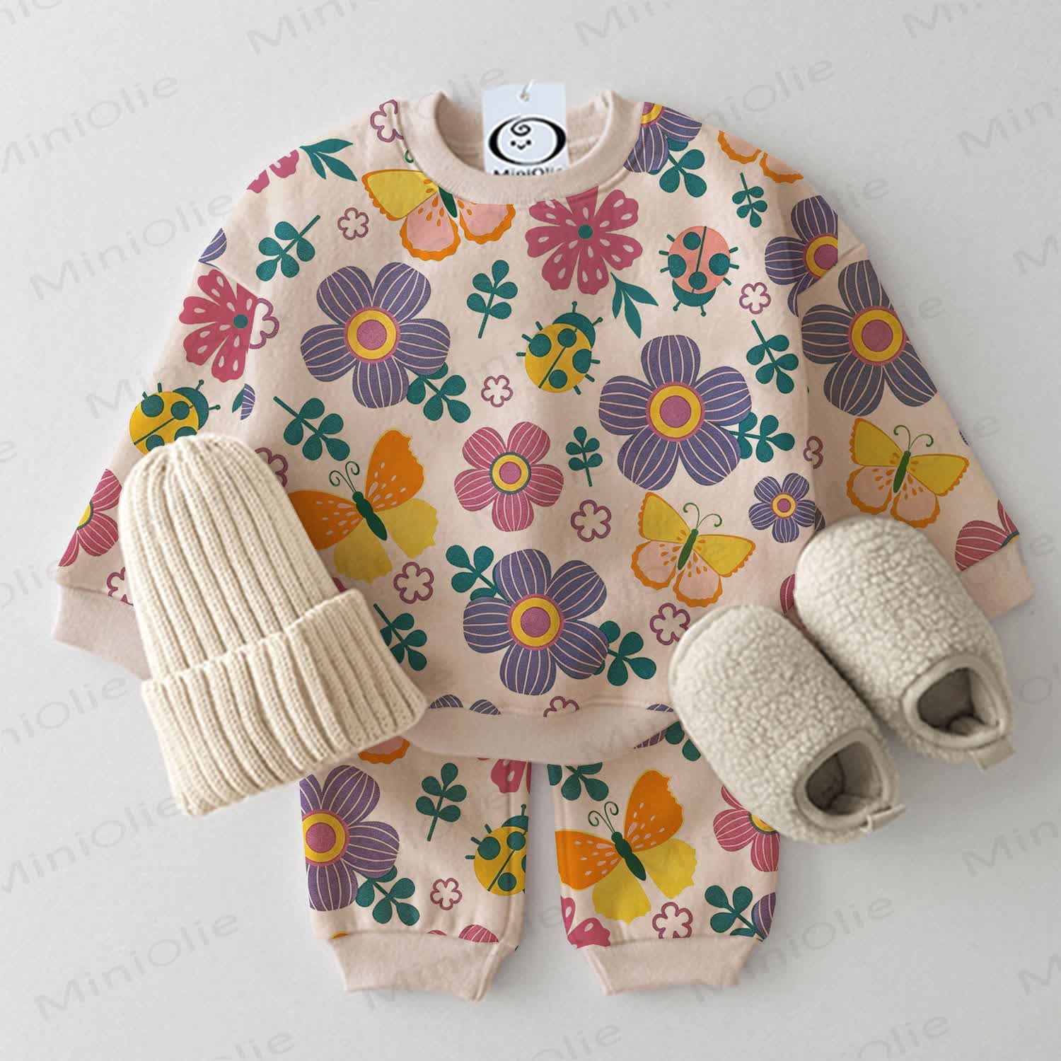 Baby Flower Butterfly Print 2-piece Set - Beige - 3-5T - image 1