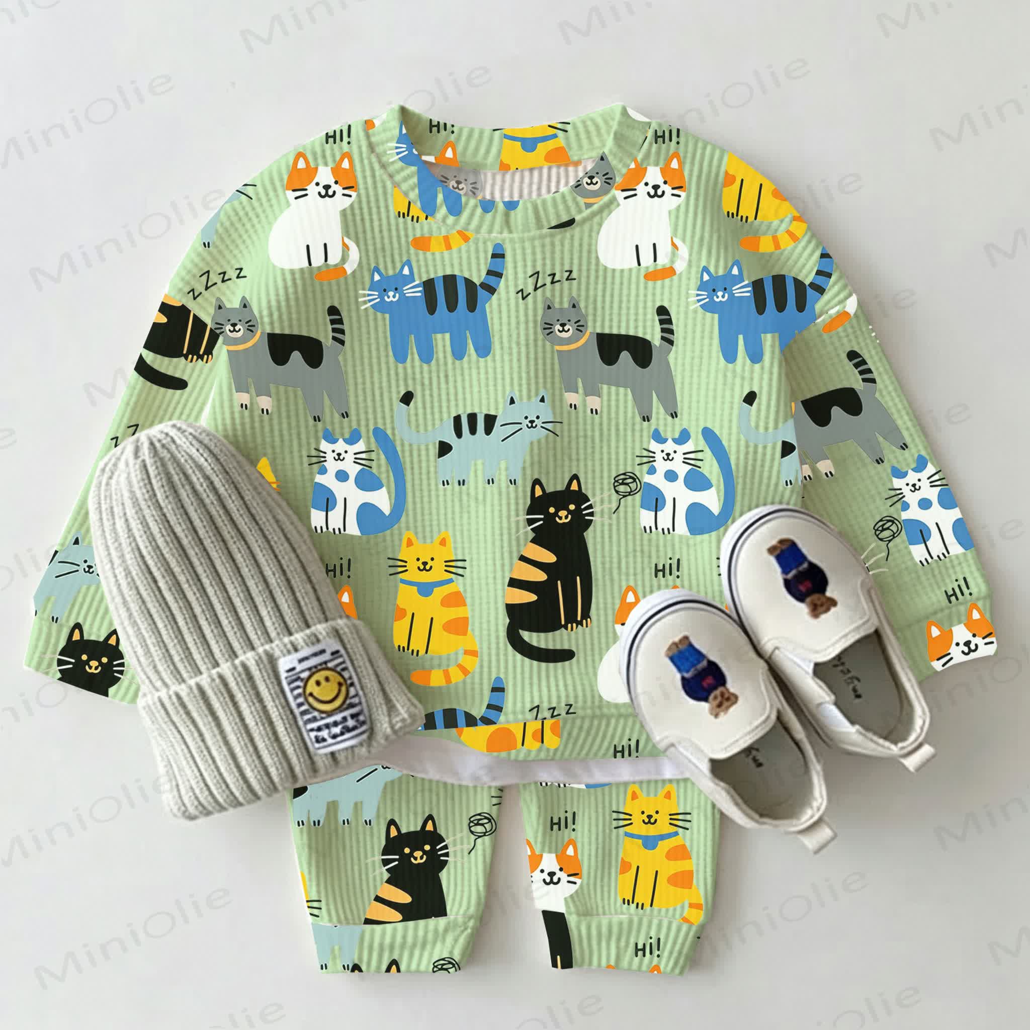 Baby Cat Green Waffle 2-piece Set - Green - 2-3T - image 1