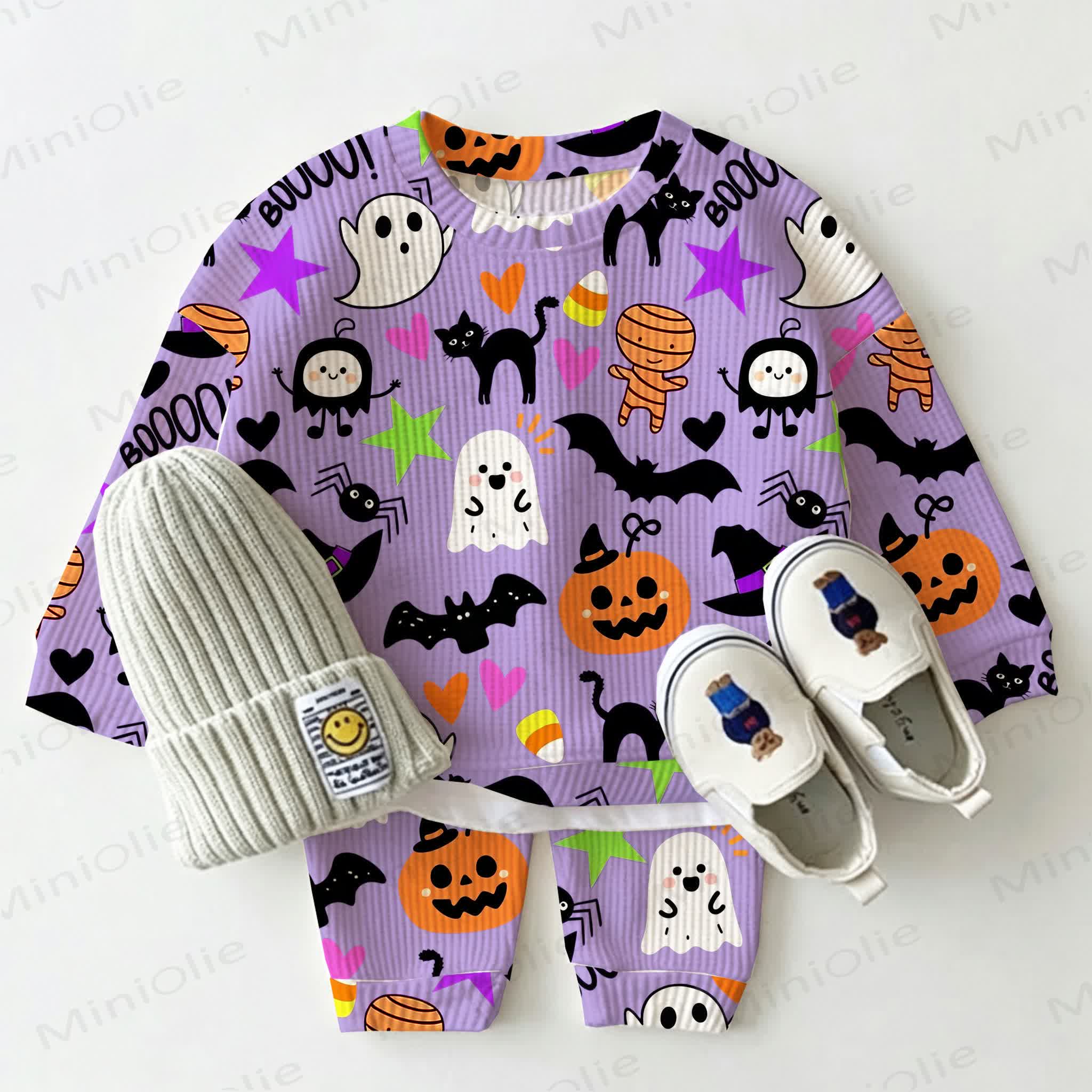 Baby Ghost Bat Pumpkin Waffle 2-piece Set - Purple - 2-3T - image 1