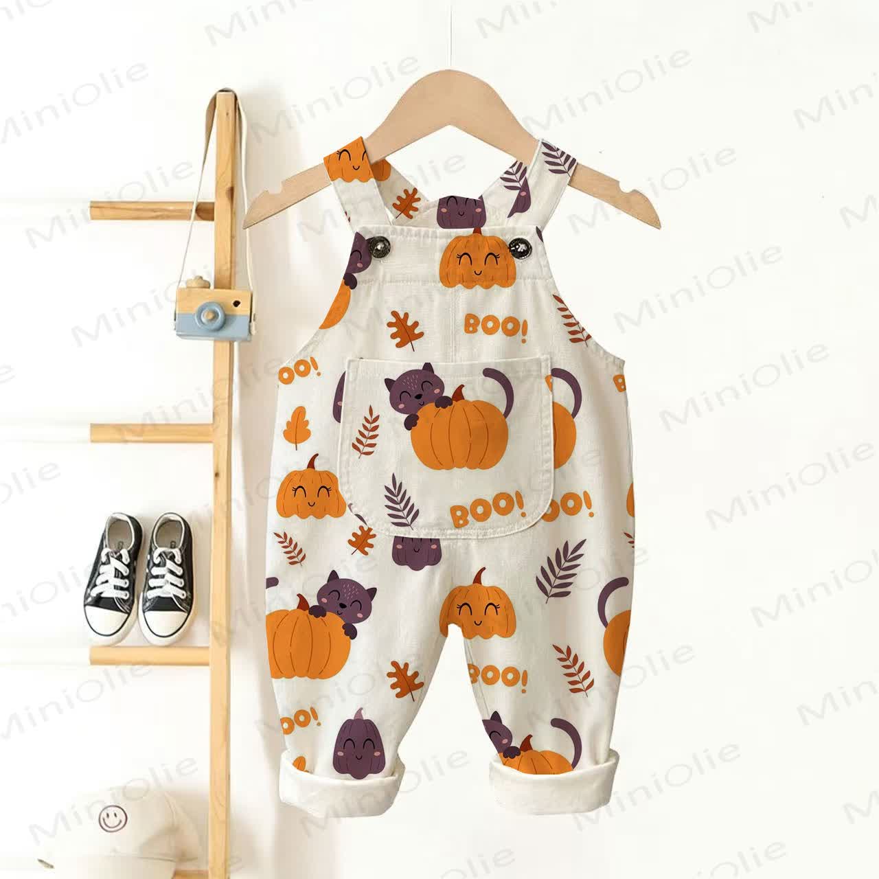  BOO! Baby Toddler Pumpkin Cat Overalls - Beige - 3-5T - image 1