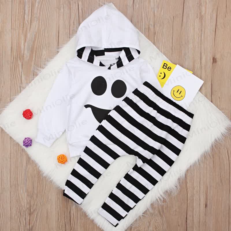 Toddler Boys Halloween Smiley Face Sweatshirt and Striped Pants 2-piece Set - White - 4-5T - image 3