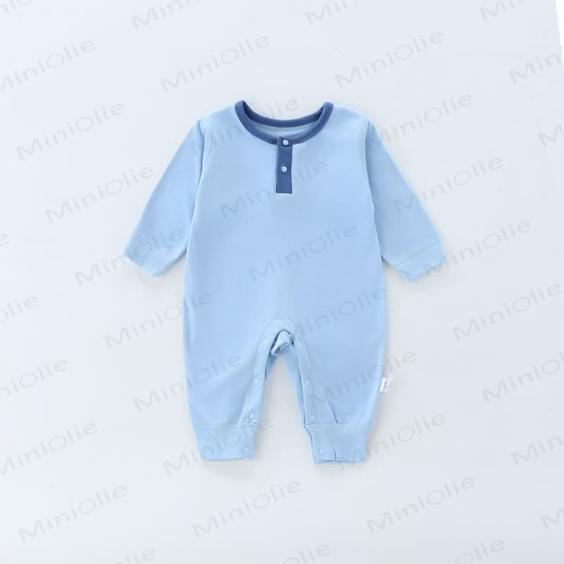 Baby Long Sleeve Contrast Trim Romper - Blue - 2-3T - image 2