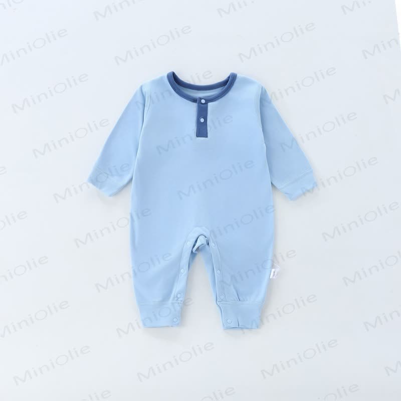 Baby Long Sleeve Contrast Trim Romper - Blue - 2-3T - image 2