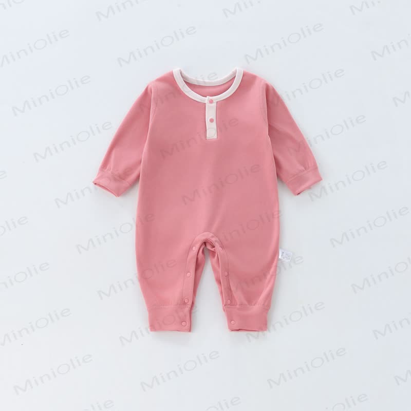 Baby Long Sleeve Contrast Trim Romper - Pink - 2-3T - image 5