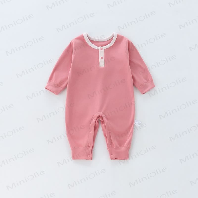Baby Long Sleeve Contrast Trim Romper - Pink - 2-3T - image 5
