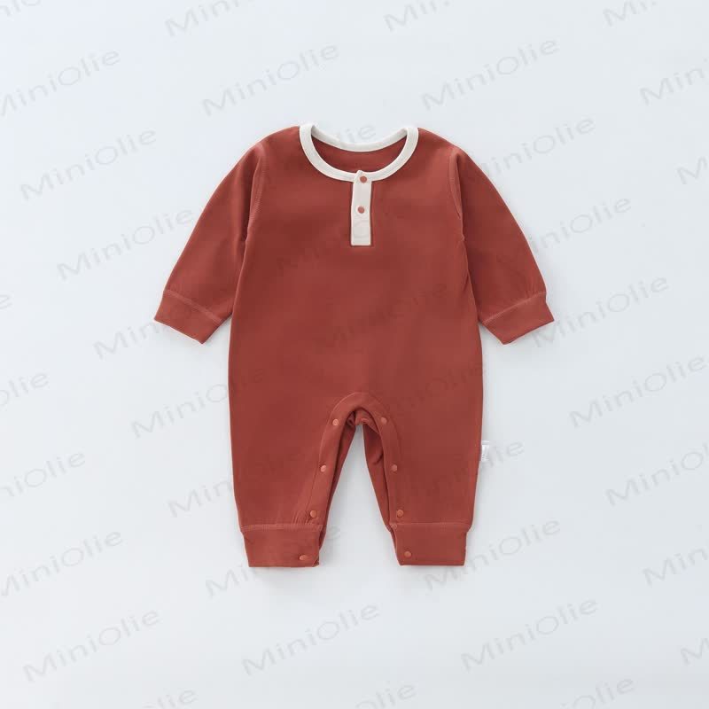Baby Long Sleeve Contrast Trim Romper - Brown - 2-3T - image 6
