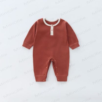 Baby Long Sleeve Contrast Trim Romper - Brown - 2-3T - image 6